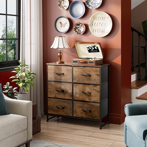6 Drawer Dresser Rustic Brown For Bedroom Storage Solutions - SnagItCo.
