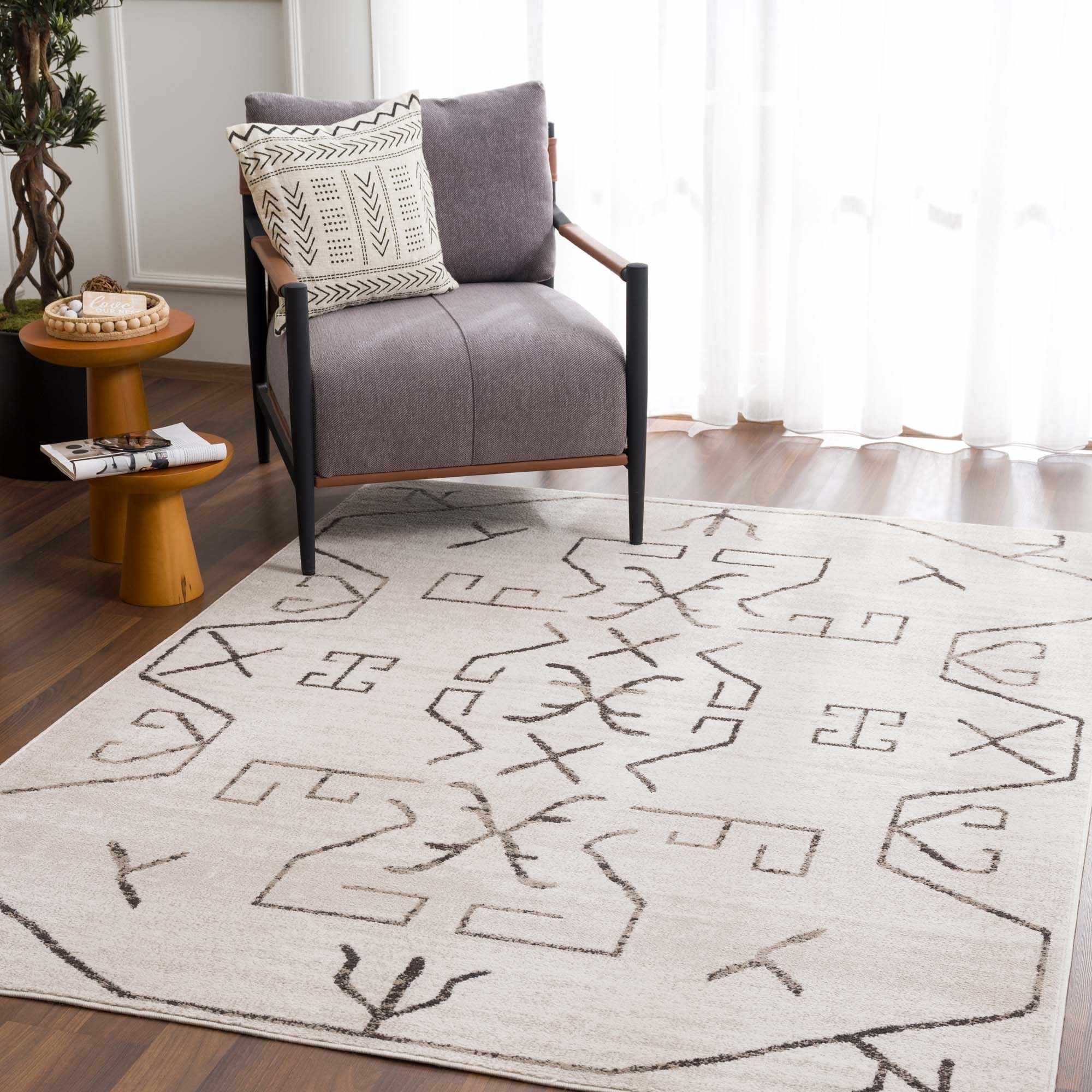 Azzan Cream & Charcoal Area Rug - SnagItCo.