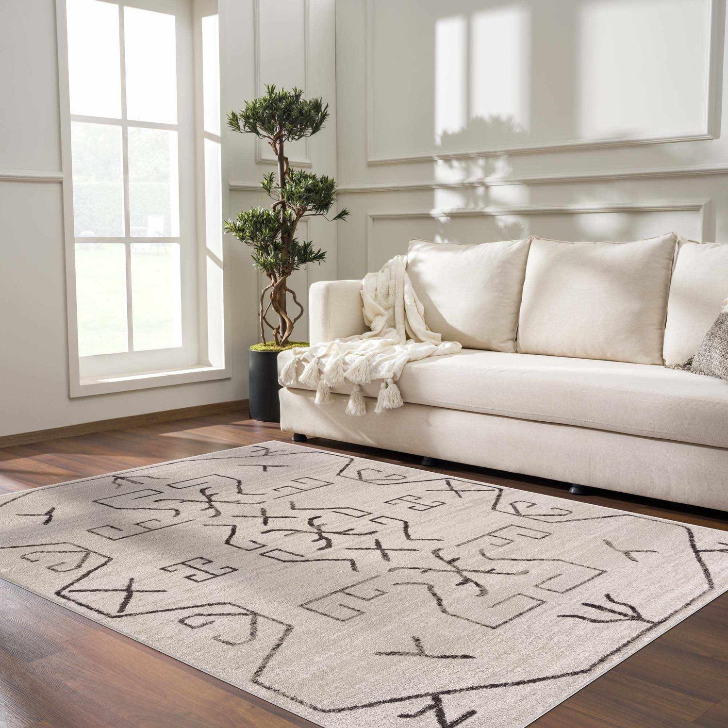 Azzan Cream & Charcoal Area Rug - SnagItCo.