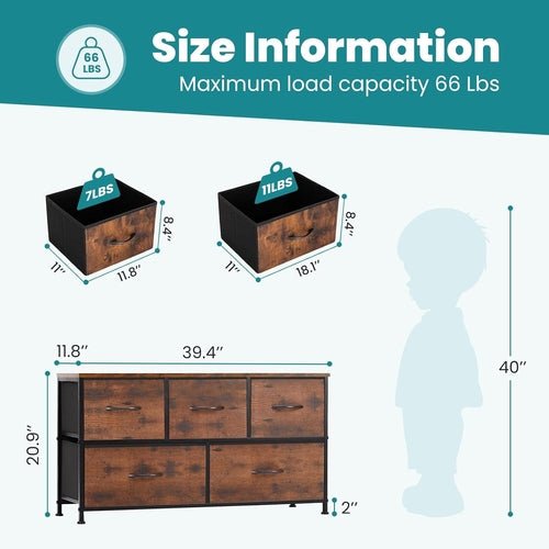 Dresser for Bedroom with 5 Drawers, Wide Chest of Drawers, Fabric - SnagItCo.