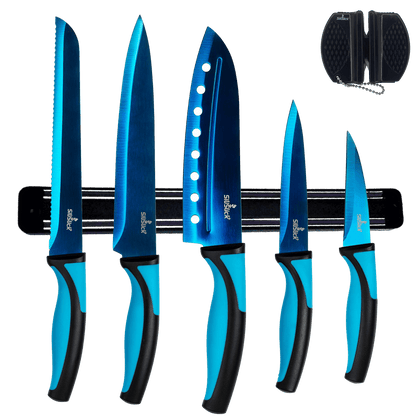 Kitchen Knife Set Kit & Black Magnetic Rack & sharpener - SnagItCo.