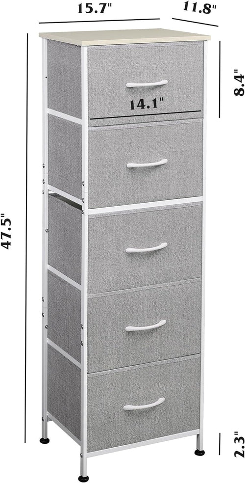 Light Grey Fabric Dresser 5 Drawer Organizer Storage Solution - SnagItCo.