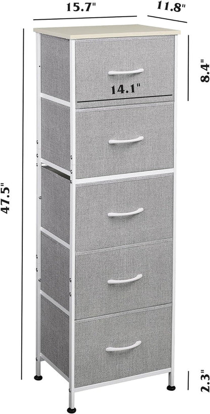 Light Grey Fabric Dresser 5 Drawer Organizer Storage Solution - SnagItCo.