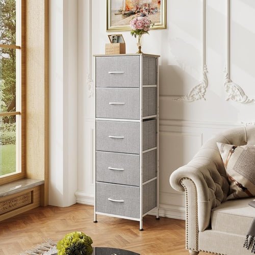 Light Grey Fabric Dresser 5 Drawer Organizer Storage Solution - SnagItCo.