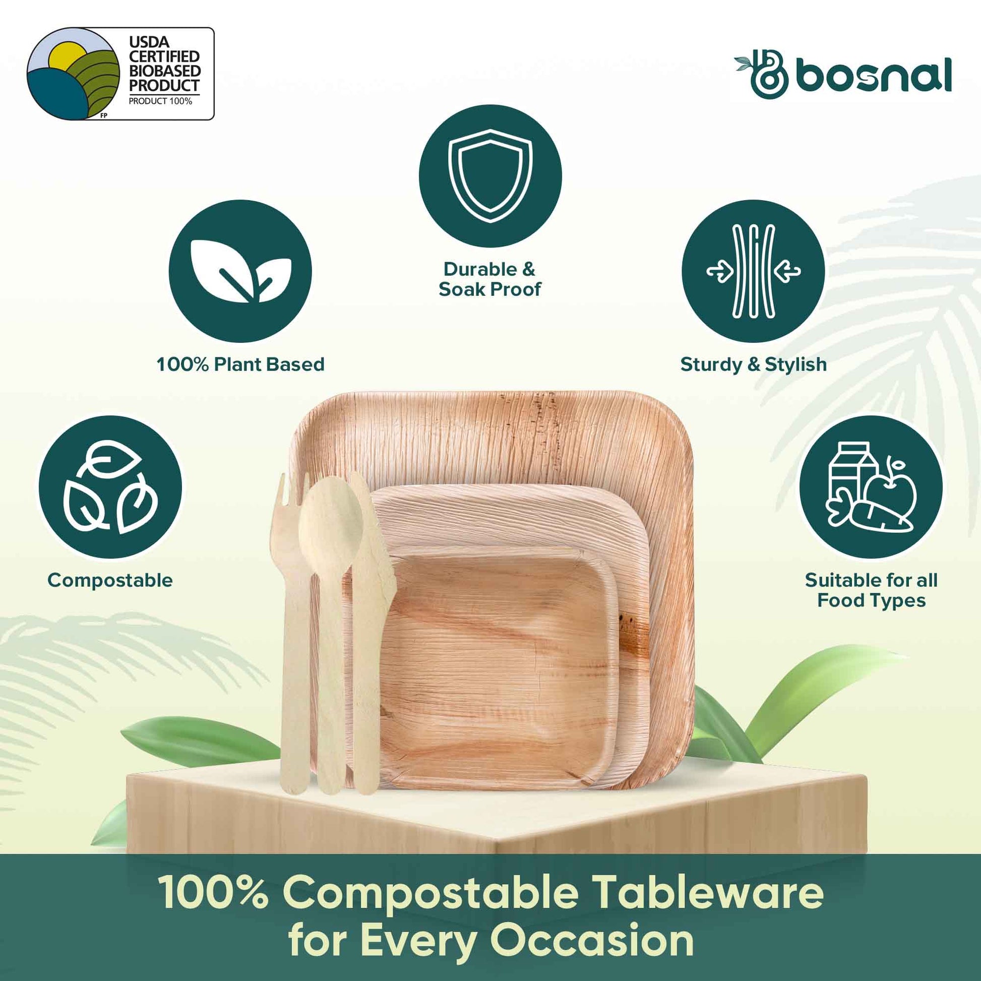 Eco-Friendly Palm Leaf Biodegradable Dinnerware Set - 25 Plates, Bowls, Cutlery for Parties & Events - SnagItCo.Eco-Friendly Palm Leaf Biodegradable Dinnerware Set - 25 Plates, Bowls, Cutlery for Parties & Events