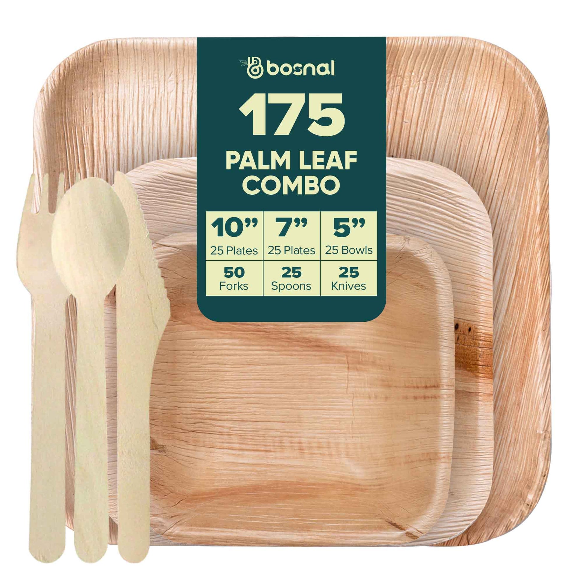 Eco-Friendly Palm Leaf Biodegradable Dinnerware Set - 25 Plates, Bowls, Cutlery for Parties & Events - SnagItCo.Eco-Friendly Palm Leaf Biodegradable Dinnerware Set - 25 Plates, Bowls, Cutlery for Parties & Events