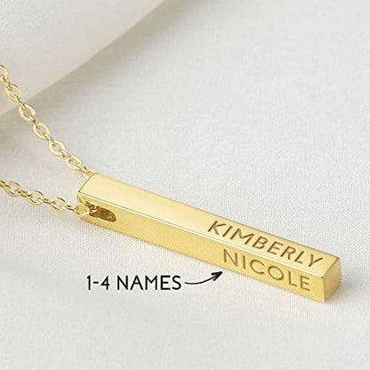 Personalized Mother Necklace, 4 Side Bar Necklace, Kids Names Necklace - SnagItCo.