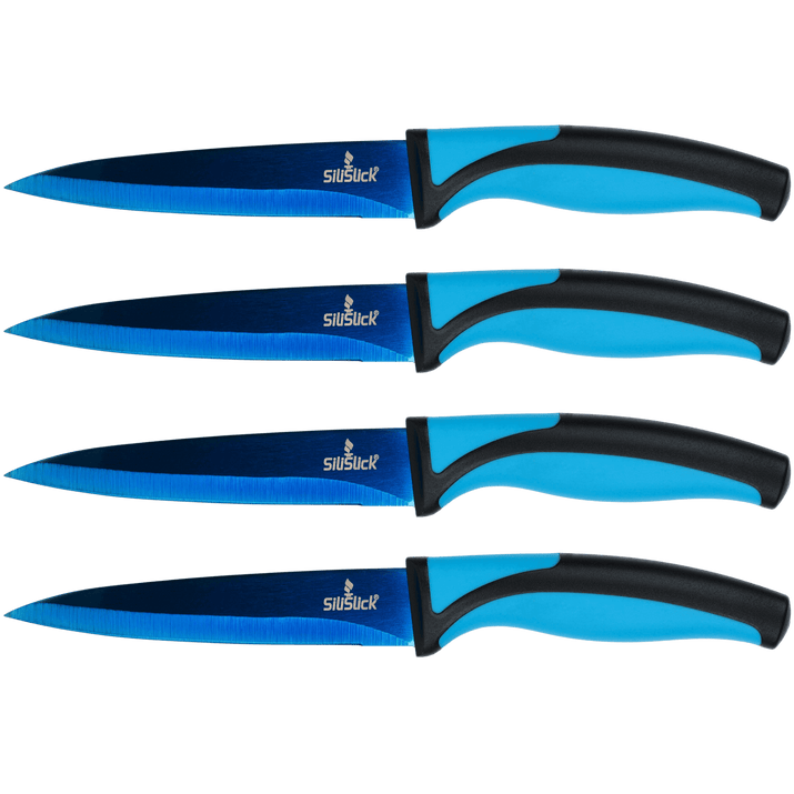 Steak Knife Set 4 Titanium Coated Deep Blue Blade - SnagItCo.
