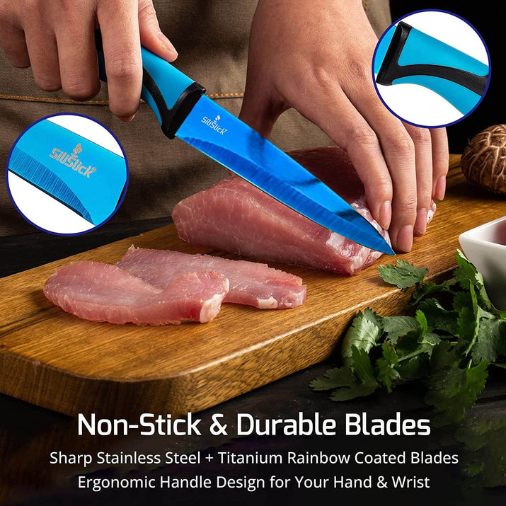 Steak Knife Set 4 Titanium Coated Deep Blue Blade - SnagItCo.