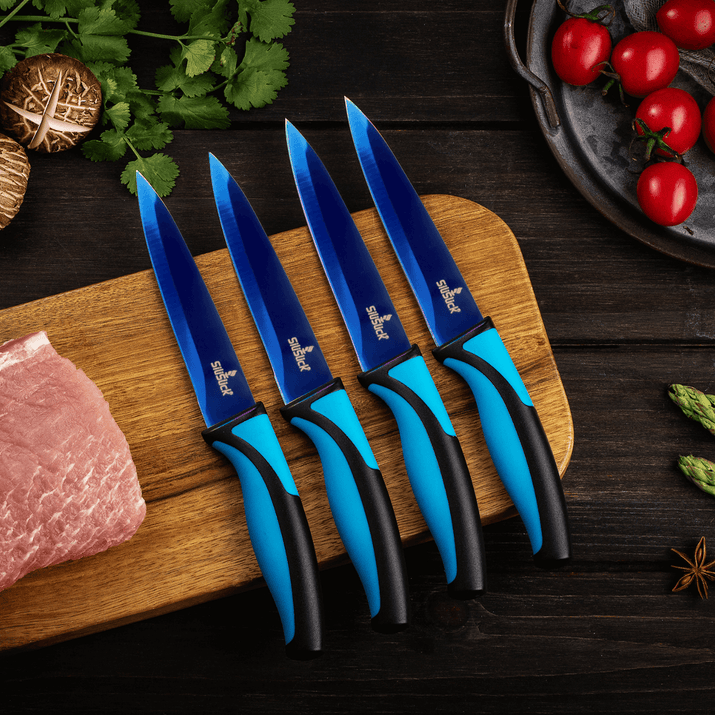Steak Knife Set 4 Titanium Coated Deep Blue Blade - SnagItCo.