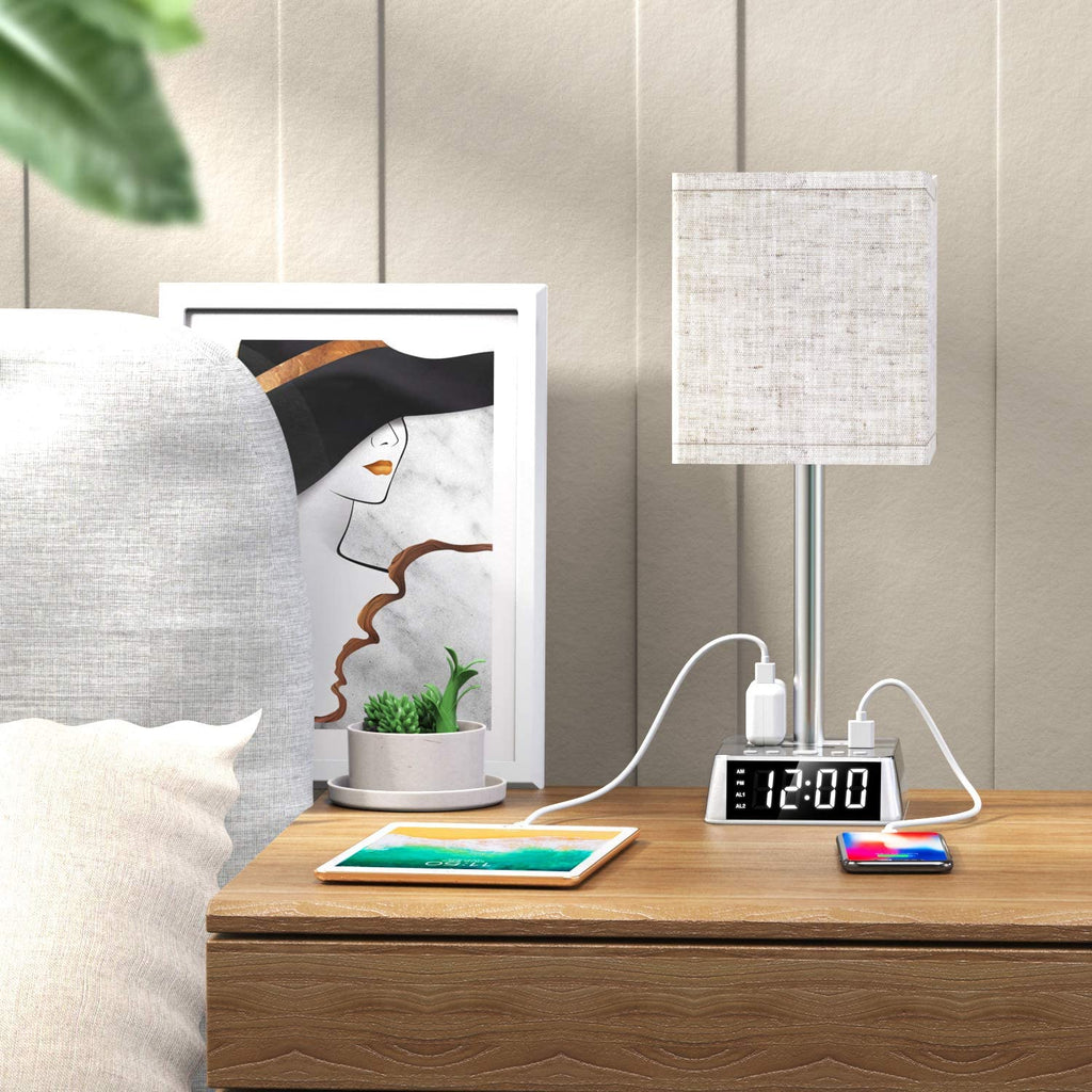 Table Lamp, 4 USB Ports &amp; AC Power Outlets, Alarm Clock - SnagItCo.