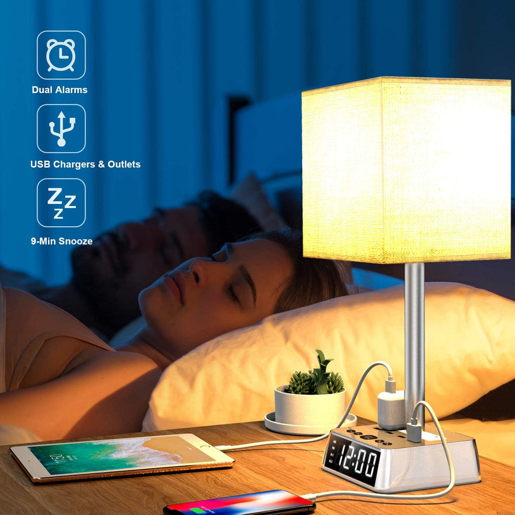 Table Lamp, 4 USB Ports &amp; AC Power Outlets, Alarm Clock - SnagItCo.
